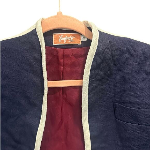 Vintage 80s 90s Union Made Navy Blue Linen Blend Classic Heritage Preppy Blazer - Picture 5 of 9